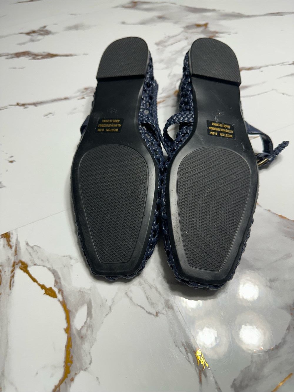 Woven Mary Jane Flats in Navy with Buckle Strap - Picture 7 of 9